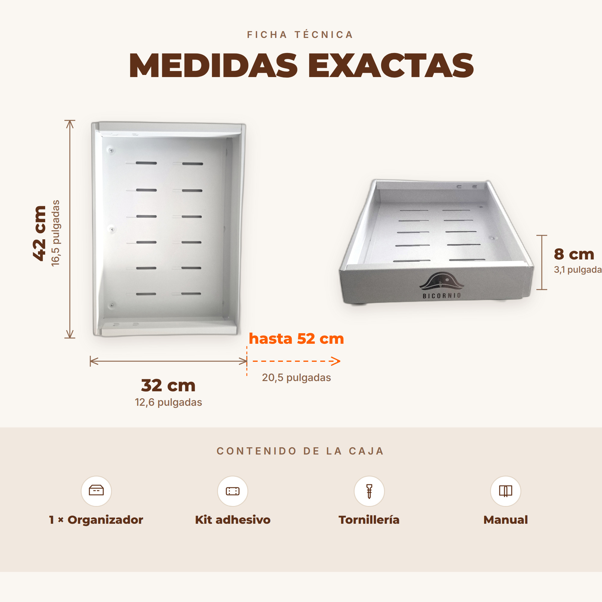 Medidas del organizador de cocina