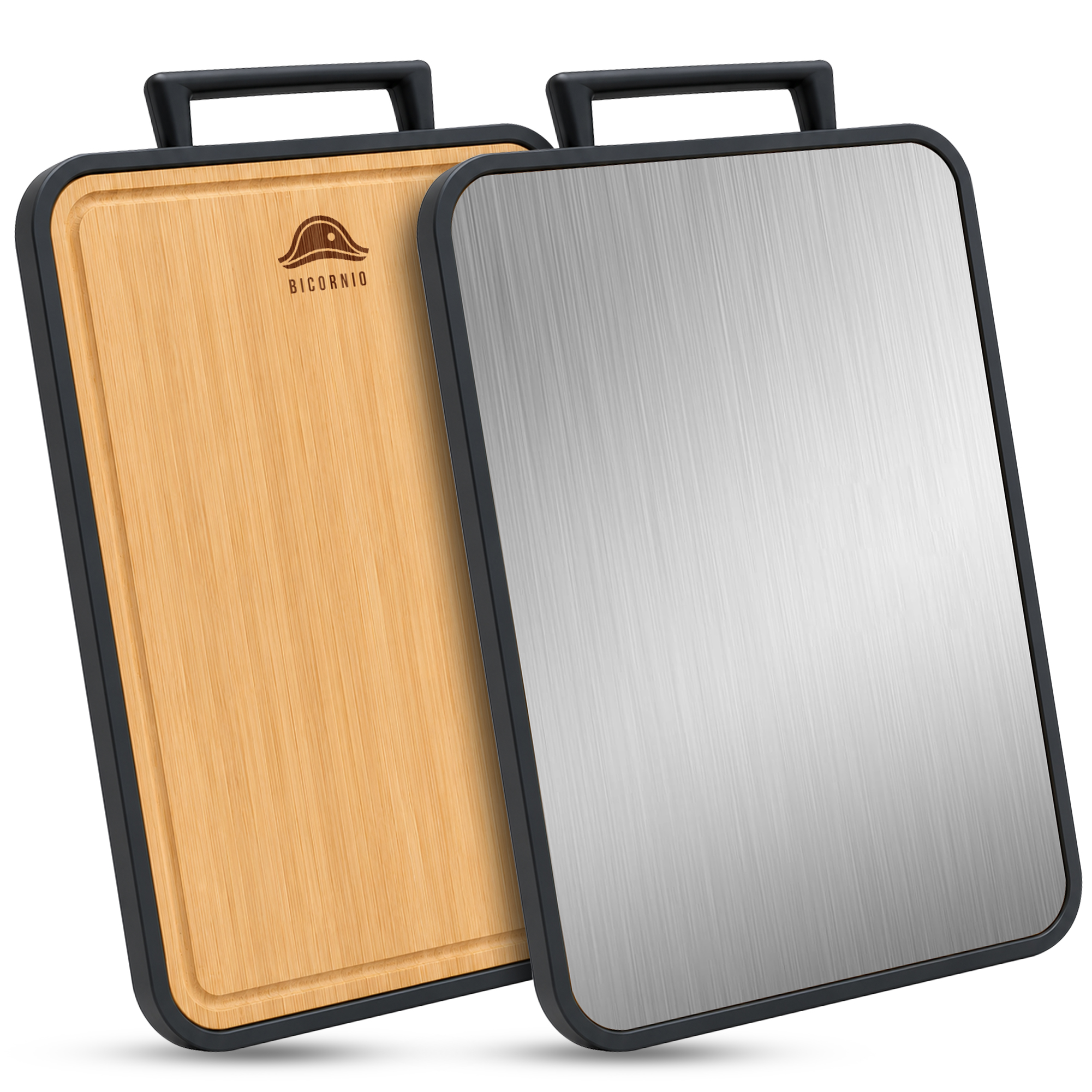 Tabla de cortar BICORNIO de doble cara, bambú y acero inoxidable